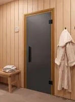 дверь фаворит black (графит матовое) 190x70, 8 мм, 2 петли, коробка хвоя, банный эксперт