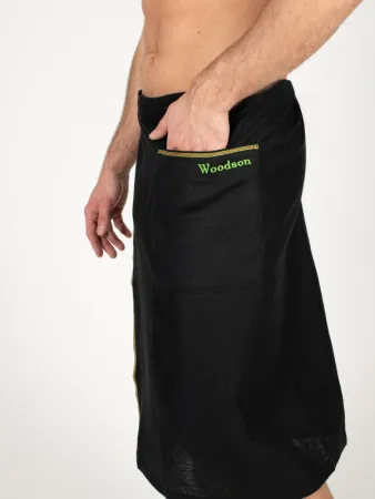 килт мужской черный лен с цветной полосой woodson