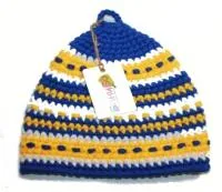 шапка для бани банибо №17 ручной работы, акрил, синий/белый/жёлтый, банный перец
